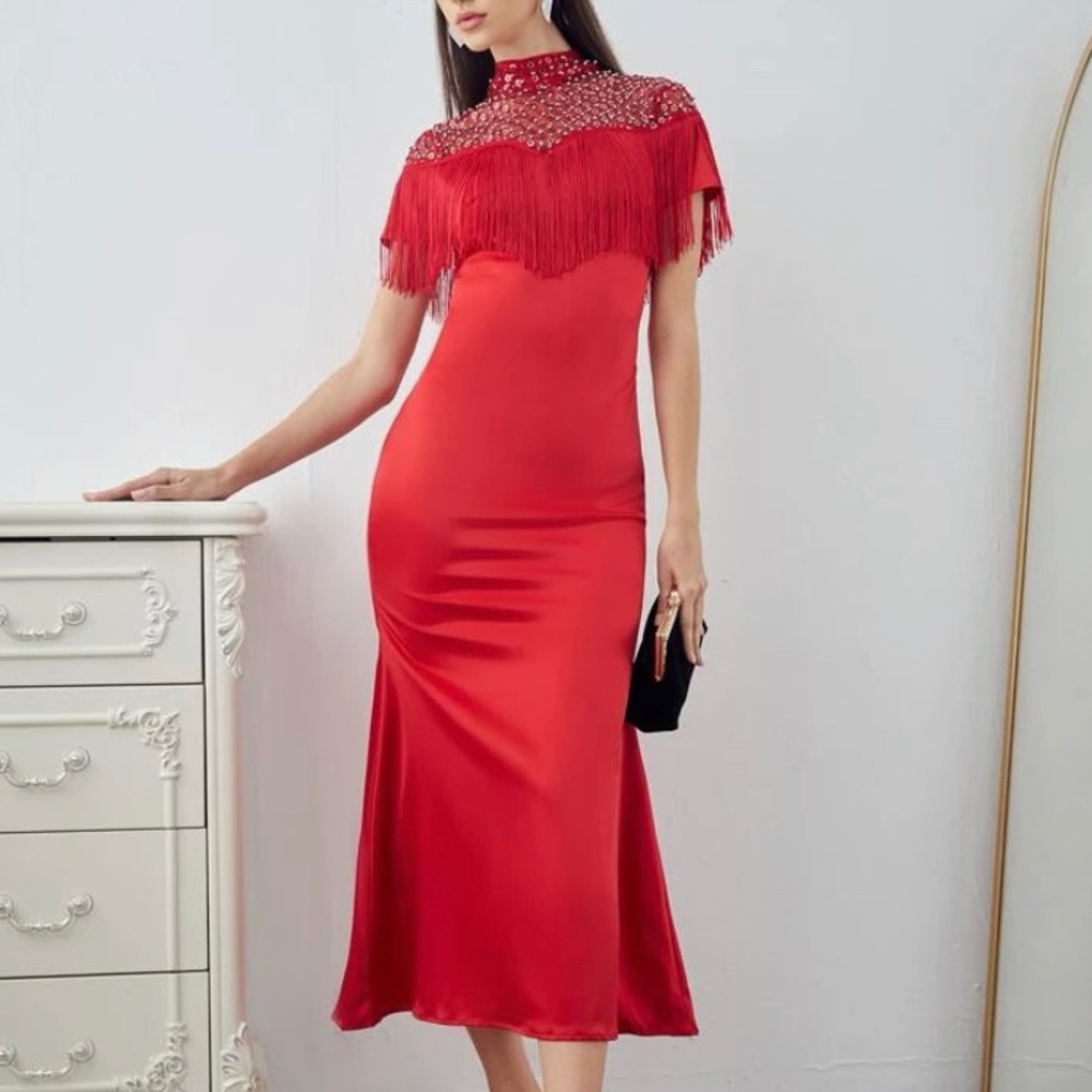 Red fringe dress Size xl 12